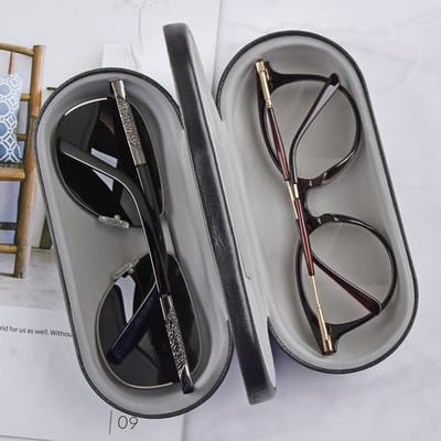 Brillenkoker - Dubbele brillenkoker - met spiegel - beschermt twee brillen - opbergset voor zonnebrillen - reisset - Brillenkoker Hard Case - Brillendoos Brillenhoes Opbergbox - dubbelzijdig en dubbel gebruiksontwerp - 15.8*7 cm - zwart