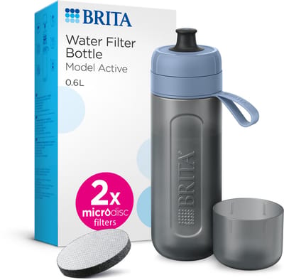 BRITA - Fill&Go - Drinkfles ACTIVE voor Volwassenen - 0,6L - Donkerblauw - inclusief 1 MicroDisc Brita Filterpatroon - Ideaal voor Drinkflessen