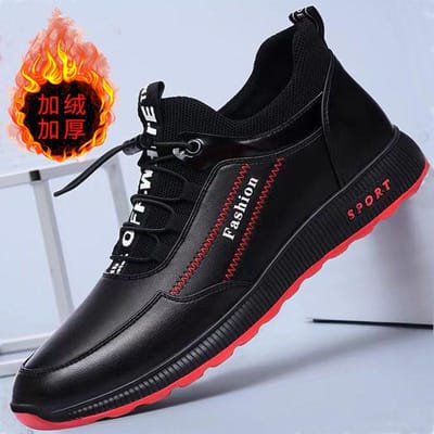 Herfst Casual Schoenen Nieuwe Koreaanse Versie Ademende Heren Sportschoenen Waterdichte Leren Schoenen Alles-passende Comfortabele Trendy Schoenen Herenschoenen 44 black