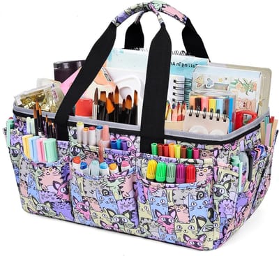 Multifunctionele Draagtas - Ambachtelijke Tas Opberger - Hobby Spullen Organiseren - Veelzijdig Met Vakken - 38.5x23.5x21.5 cm - Kat