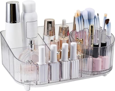 Grote make-up organizer met 360° roterende borstelhouder voor huidverzorging en cosmetica, multifunctioneel voor badkamer en aanrecht