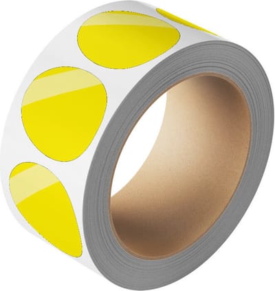 Ronde gele stickers, 25 meter op rol 50 mm - 475 per rol