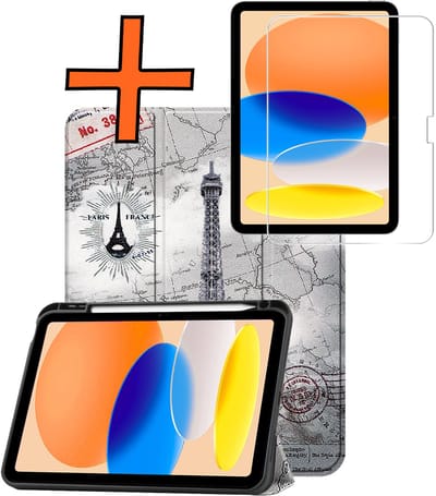 Hoesje - Geschikt voor Apple iPad A16/A18 (2025/2026) - 11 inch (11e & 12e generatie) - Met Screenprotector - Trifold Bookcase - Hard Cover Case - Met Uitsparing Geschikt voor Apple Pencil - Hardcover Book - Tablet Hoes - Eiffeltoren