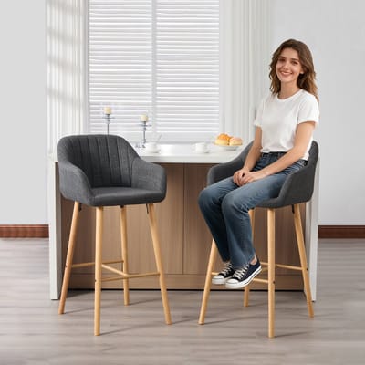 MODENUIT Barkruk 58,5 x 55 x 104 cm - Hoge Rugleuning en Armleuningen - Keuken en Bar - Linnen - Zwart
