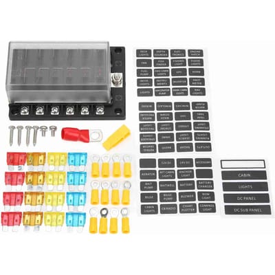Porte-fusibles universel 1 entrée 12 sorties Boîte à fusibles électriques 10-32V avec indicateurs d'avertissement LED pour voiture bateau camping-car gray
