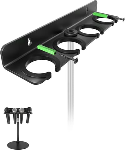 Upgrade Multi Microfoonhouder voor Microfoonstandaard - Opslag Organizer voor Handheld Dynamische Microfoons, Draadloze Microfoons en Wandmontage met Rubberen Padding tot 5/8" of 3/8