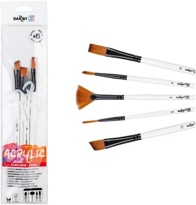 Darwi Acryl Penselen Set – Medium Formaat - Voor Acryl, Olie en Aquarelverf - 5 stuks