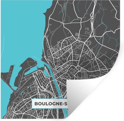 Muurstickers - Sticker Folie - Boulogne-sur-Mer - Frankrijk - Plattegrond - Stadskaart - Kaart - 100x100 cm - Plakfolie - Muurstickers Kinderkamer - Zelfklevend Behang XXL - Zelfklevend behangpapier - Stickerfolie