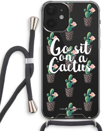 Case Company® - Hoesje met koord geschikt voor iPhone 12 mini hoesje met Koord - Cactus quote - Telefoonhoesje met Zwart Koord - Bescherming aan alle Kanten en Over de Schermrand