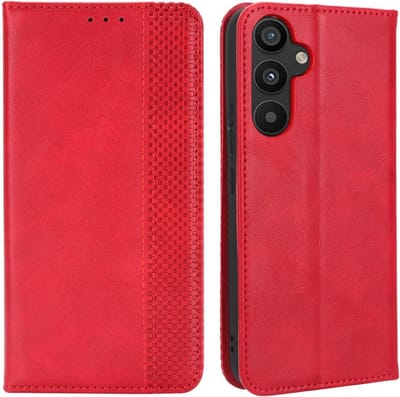 Coverup Hoesje - Geschikt voor Samsung Galaxy A34 Hoesje - Coverup Vintage Style Book Case - Rood