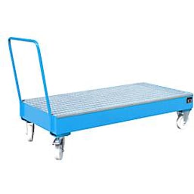 Stalen lekbak met wielen + greep, 1800 x 800 mm, blauw RAL 5012