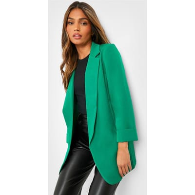 Dames Boohoo Basics Geweven Turn Cuff Relaxed Fit Blazer | Fel Groen | Maat: 42