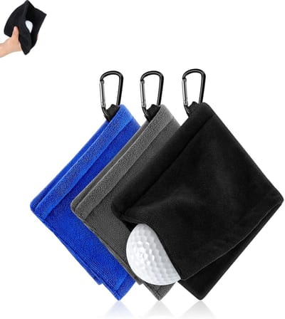 3 stuks - Golfhanddoek - Handdoekje voor in de zak - Draagbare golfhanddoek - Handdoekje voor nat en droog gebruik - Reinigingsdoekje met D-clip - Sneldrogende en gemakkelijk te reinigen golftas - Geschikt voor golf, fitness en buitenactiviteiten
