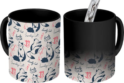 Magische Mok - Foto op Warmte Mokken - Koffiemok - Patronen - Kat - Quote - Roze - Meisjes - Kinderen - Kids - Magic Mok - Beker - 350 ML - Theemok