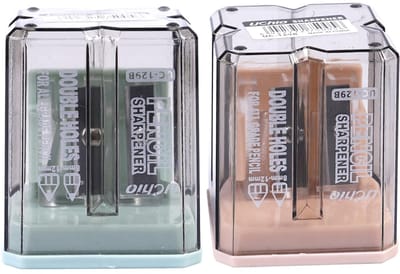 Dailygoods- Puntenslijper Set van 2 - Dubbele Gat Puntenslijper - Compact en Lichtgewicht - Ingebouwde Container - Voor School en Kantoor - Potloodslijper