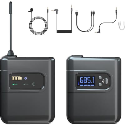 Draadloos lavalier-microfoonsysteem met 2 zenders en 1 ontvanger, omnidirectionele reversmicrofoon 1 Transmitter & 1 Receiver