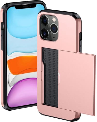 Hoesje Geschikt voor iPhone 11 Pro Hoesje Met Pasjeshouder Hard Case Met Kaarthouder - Hoes Geschikt voor iPhone 11 Pro Hoesje Pashouder Case - Rosé goud