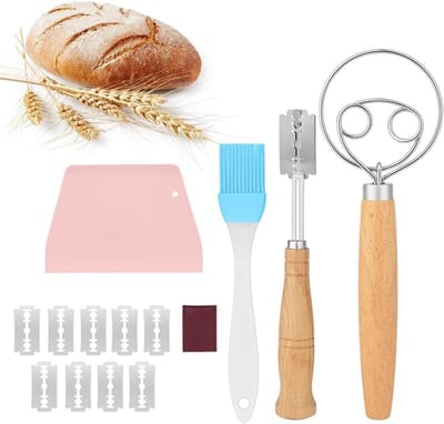 Professionele Broodsnijder Set met 10 Scheermesjes en Deegbeater voor Perfecte Baguettes en Desembrood Bakken
