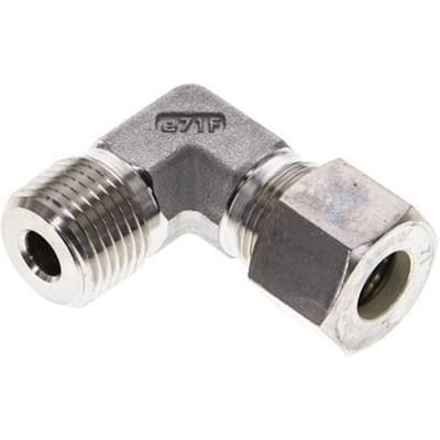 1/2'' NPT Buitendraad x 12S RVS L-Knelfitting 90 graden 630 Bar DIN 2353 - FL2E-MO-ST-012N-12-S