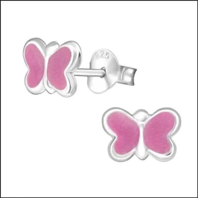 Aramat Jewels | Oorbellen | 925 Zilveren Vlinder Oorbellen 8mm Kinderen - Vlindertjes Oorstekers | Roze Shimmer-5x8mm | |8mm | Zilver | Kinderen | Verkleurd niet