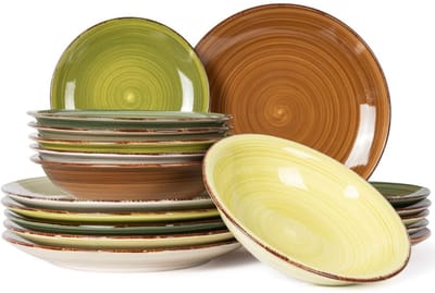 Serviesset 6 Persoons - Serviessets - Bordenset - Chique Bordenset - Porselein - Bruin, Groen en Beige
