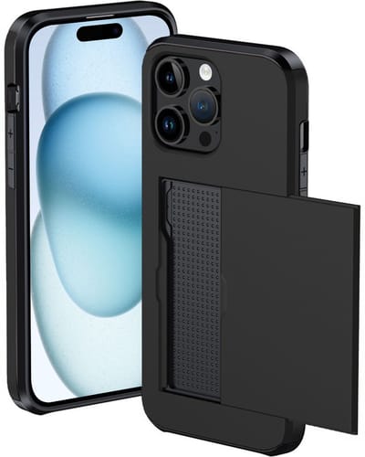 Hoesje Geschikt voor iPhone 15 Pro Hoesje Met Pasjeshouder Hard Case Met Kaarthouder - Hoes Geschikt voor iPhone 15 Pro Hoesje Shock Proof Case - Zwart