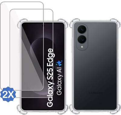 TechNow Hoesje + 2x Screenprotector geschikt voor Samsung Galaxy S25 Edge Hoesje Screenprotector - Tempered Glass - Extreme Shock Case Transparant