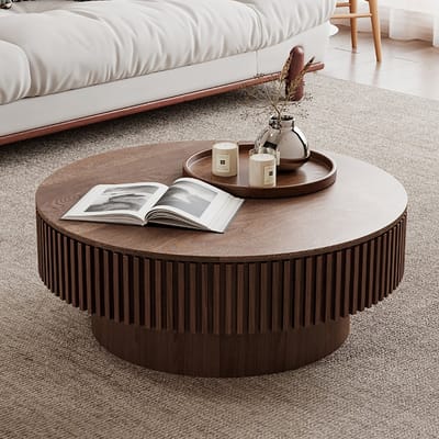 MIVRAY Salontafel - Ronde Tafel Met Verborgen Opbergruimte - Voor Woonkamer En Slaapkamer - Houtlook Walnoot - 75 Cm