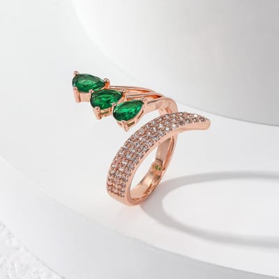 Schattige Dames Groene Zirkonia Steen Waterdruppel Verstelbare Ring Vintage Gouden Kleur Open Bruiloft Sieraden Voor Vrouwen resizable beige