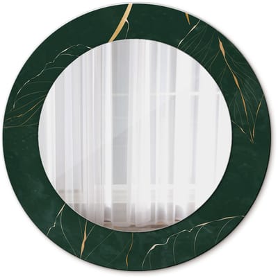 Tulup Spiegel - Ronde Spiegel - Spiegel op gehard Glas - Bladcontouren - Diameter: 50 cm - Groene - Woonkamerspiegel - Inloopkastspiegel - Hal - Spiegel met een sierlijk motief - Elegant Spiegel - Minimalistische spiegel - Glazen spiegel