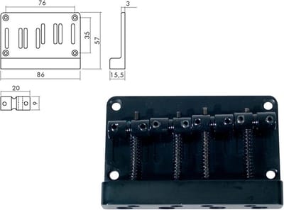 Boston BB-304-B Brug-Staartstuk voor Jocker/Puncher Basgitaren - Zwart, 20mm