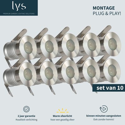 Olan Grondspots Complete Set - Tuinverlichting -''Buitenverlichting zonder gedoe''- 10 Aluminium/RVS Spots - Binnen minuten aangesloten - Milieuvriendelijk Alternatief voor Zonne-energie Tuinverlichting