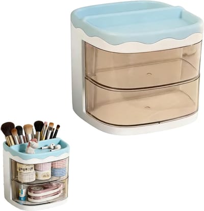 3-laags bureau-organizer met 2 draaibare lades, 5 multifunctionele vakken voor pennen en sieraden, modern design, 11 x 11 x 11 cm, ruimtebesparend en stijlvol