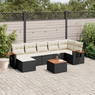 vidaXL - 8-delige - Loungeset - met - kussens - poly - rattan - zwart