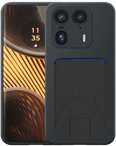Geschikt voor Motorola Edge 50 Ultra Telefoonhoesje met Verstelbare Leren Pasjeshouder - Flexible Back Cover Case Siliconen TPU with Adjustable Leather Cardslot - Zwart - Smartphonica geschikt voor Motorola Edge 50 Ultra