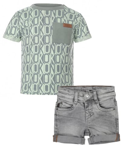 Koko Noko - Kledingset - 2delig - Grey Jeans - Shirt Bright Green - Maat 86