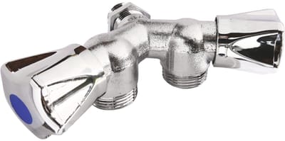 Dubbele Y-vormige kraan (voor 2 wasmachines) verchroomd - inlaat 15 x 21 (1/2 inch) - uitlaat 20 x 27 (3/4 inch)