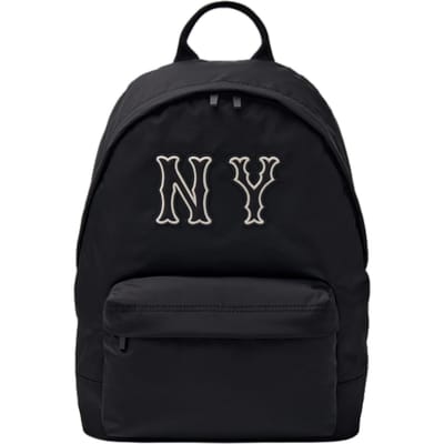 MLB Couleur Unie Mode Minimaliste Patch Logo Fermeture Éclair Sac à Dos en Nylon Sac à Dos Unisexe Noir 3ABKM054N-50BKS Black
