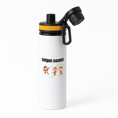 Hacebo® - slingerende aapjes met eigen naam waterfles met draaidop oranje - Aap - apen liefhebbers - iemand die houdt van apen - verjaardag - cadeau - kado - geschenk - water fles - 850ML
