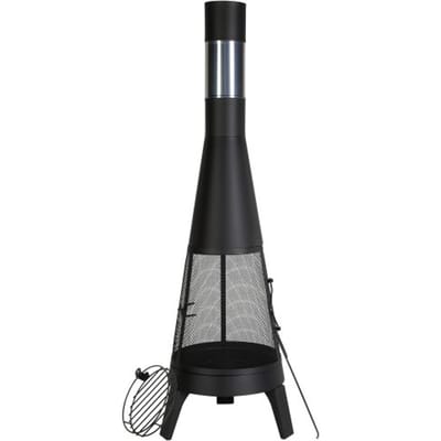 VEVOR Tuinhaard, φ508x1495 mm Terraskachel, Conische haard voor grillen en verwarmen, Azteekse kachel voor buiten met grillrooster, schoorsteenmantel en roestvrijstalen schoorsteendeksel, voor terras, tuin, achtertuin