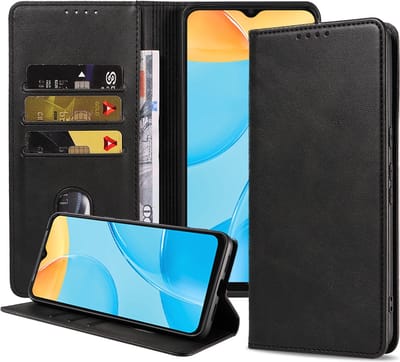 Smartphonica Telefoonhoesje geschikt voor Oppo A15 / A15s kunstleren Hoesje met Magnetische sluiting en Pasjeshouders Book Case met Klepje - Zwart geschikt voor Oppo A15;Oppo A15s