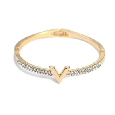 Luxxie statement armband-zirkonia stenen-bangles-dames armband goudkleurig-kado voor haar-kerst kado-clover armband-hypoallergeen