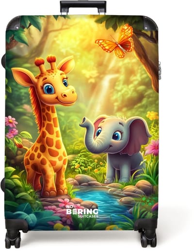 NoBoringSuitcases.com® - Koffer groot - Reiskoffer lichtgewicht - Giraf en olifant bij beekje in de Jungle - Rolkoffer met 4 wielen - Grote trolley XL - 98 liter bagage
