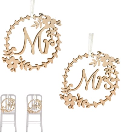 Dailygoods- Stoelbordjes Hout - Mr/Mrs Decoratie - Bruiloft/Verlovingsfeest - Duurzaam/Rustiek - 25x25 cm - Robuust Ontwerp - Stoeldecoratie