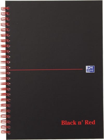 Oxford Black n' Red - Notitieboek - A5 - Ruitjes Papier - 90g - Hardcover - Zwart