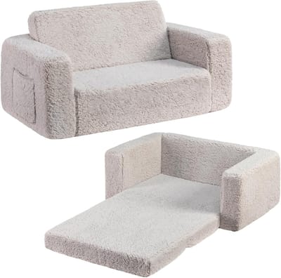 Extra Brede 2-in-1 Peuterslaapbank - Inklapbare Kindersofa voor Meisjes en Jongens - Lichtgrijs