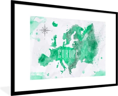 Poster in lijst - Fotolijst 90x60 cm - Posters - Wereldkaart - Europa - Verf - Posterlijst zwart - Decoratie - Wanddecoratie woonkamer - Muurdecoratie slaapkamer