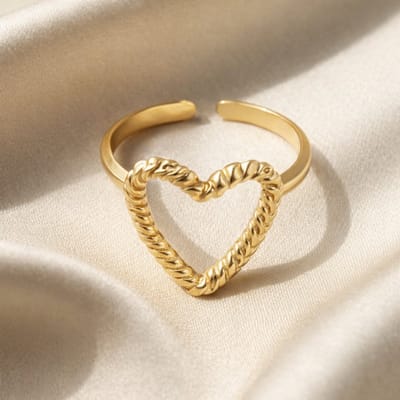 Lundholm Luxe Ring Dames Open Hart - Goud kleurig - Premium Stainless Steel Gold Plated Jewellery - One size Verstelbare Statement Ring Hart - my Rae Serie - Scandinavisch Design