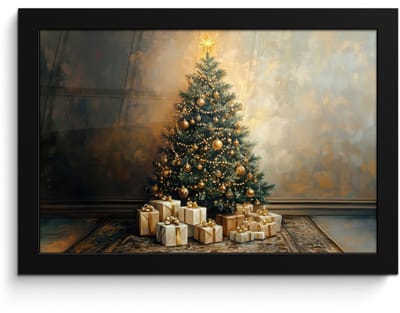 Poster in lijst - Fotolijst 30x20 cm - Posters - Kerstboom - Cadeaus - Goud - Posterlijst zwart - Decoratie - Wanddecoratie woonkamer - Muurdecoratie slaapkamer - Kerstversiering - Kerstdecoratie voor binnen - Kerstmis
