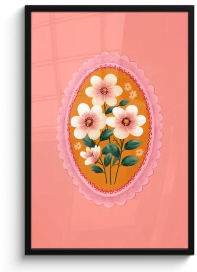 Poster in lijst - Fotolijst 60x90 cm - Posters - Illustratie - Bloemen - Rand - Roze - Posterlijst zwart - Decoratie - Wanddecoratie woonkamer - Muurdecoratie slaapkamer